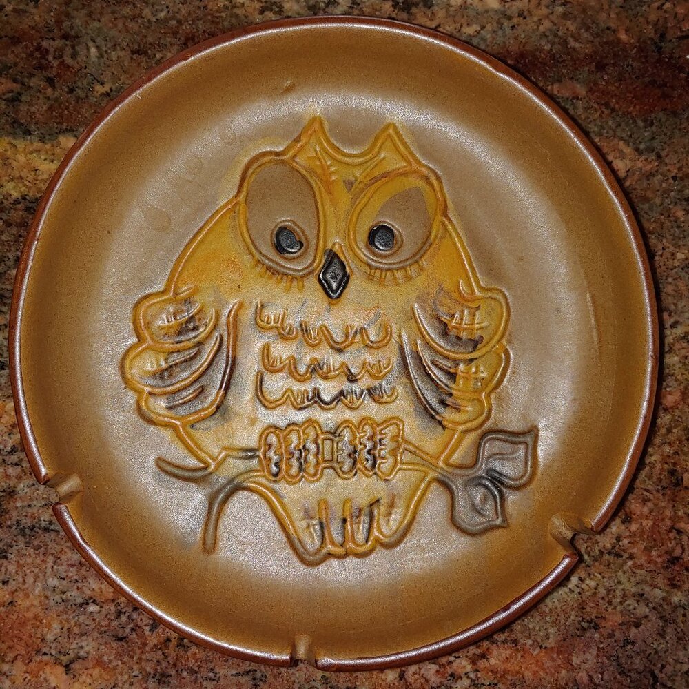 1973 OWL 9" Pacific Stonewear Inc. USA Ashtray MCM